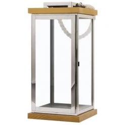 Sortie 🎉 Beliani Lanternes Lanterne Argentée Et Bois Clair 👍