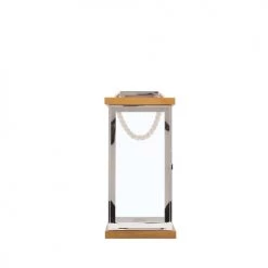 Sortie 🎉 Beliani Lanternes Lanterne Argentée Et Bois Clair 👍 -Huiles essentielles || Lanternes || Diffuseurs de parfums Soldes lanterne argentee et bois clair 3