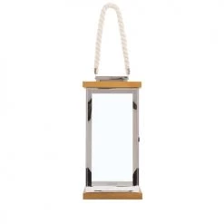 Sortie 🎉 Beliani Lanternes Lanterne Argentée Et Bois Clair 👍 -Huiles essentielles || Lanternes || Diffuseurs de parfums Soldes lanterne argentee et bois clair 4