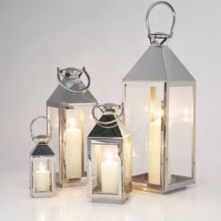 Offres 😀 Kare Design Set De 4 Lanternes En Acier Inoxydable Et En Verre 👍 -Huiles essentielles || Lanternes || Diffuseurs de parfums Soldes set de 4 lanternes en acier inoxydable et en verre 2